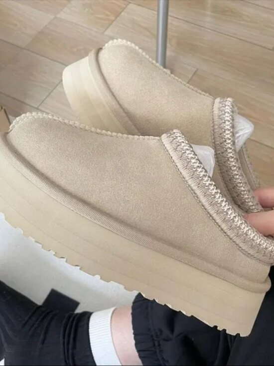 UGG Shoes - UGG Tazz Platform Mules Sand Beige Suede Chunky Slipper